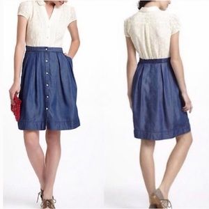 Anthropologie HD in Paris Cream Lace and Denim Chambray Button Up Shirt Dress